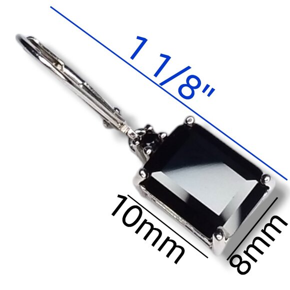 BBJ 925 Sterling Silver Dangle Earrings Black Onyx Emerald Cut Lever Backs - Picture 4 of 11